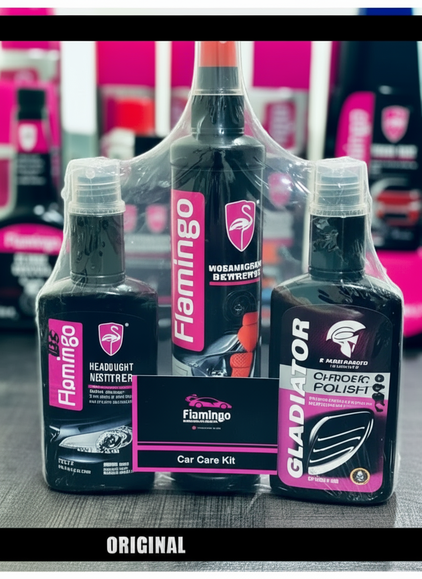 Flamingo 3-in-1 Complete Car Care.
Combo | Headlight Restorer, Interior Shine & Crystal Coating