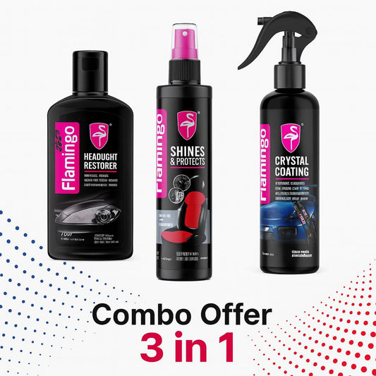 Flamingo 3-in-1 Complete Car Care. 
Combo | Headlight Restorer, Interior Shine & Crystal Coating